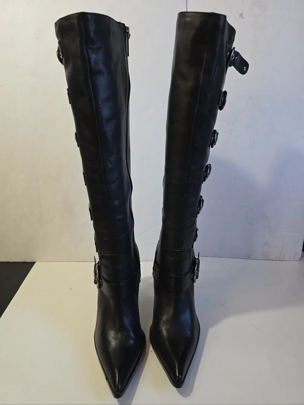 Harley Davidson Janelle Womens Black Knee-High Buckle Stiletto Boots Size 8.5 - Picture 4 of 15